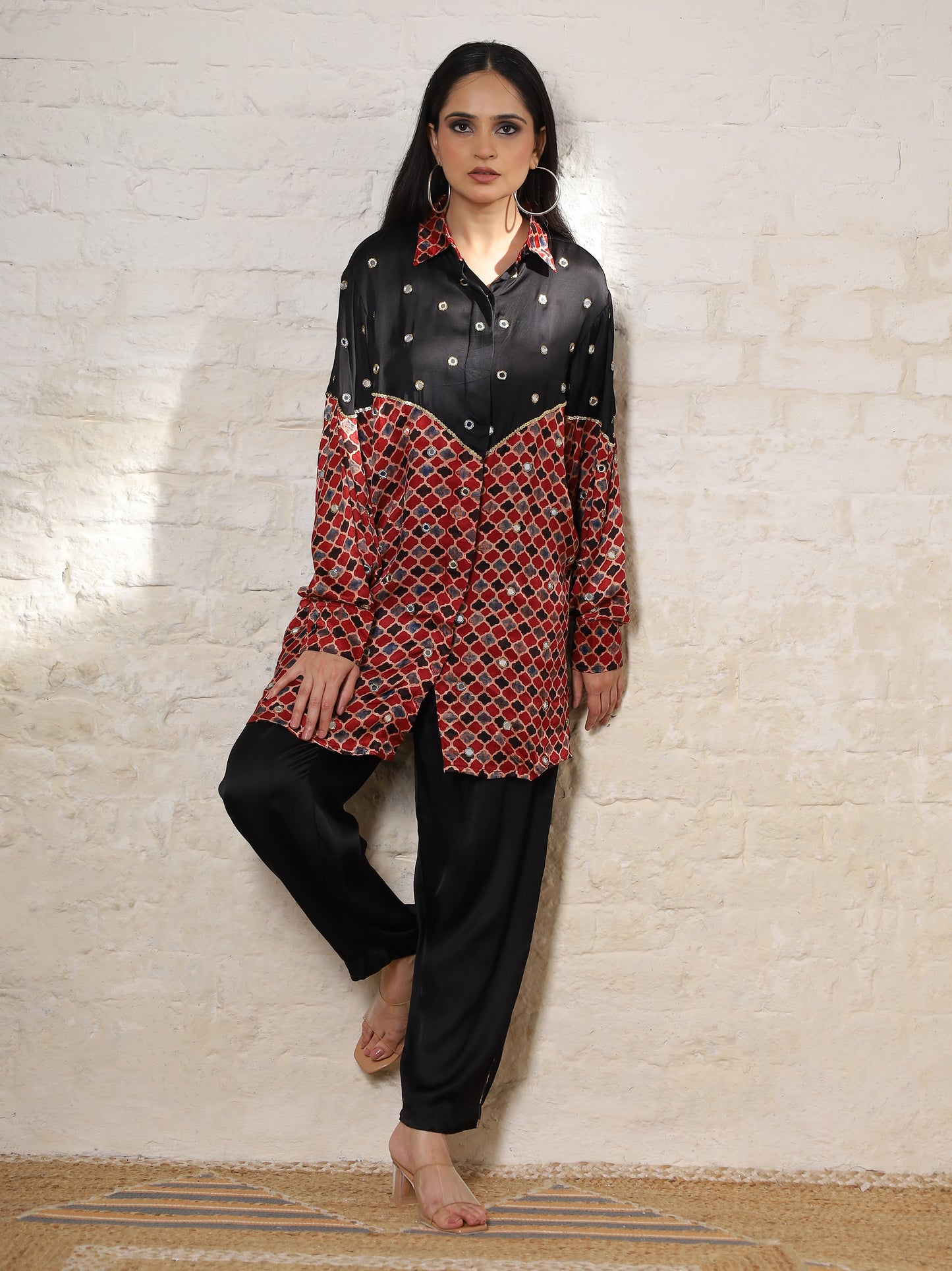 Black Ajrak Silk Embroidered Co-ord Set