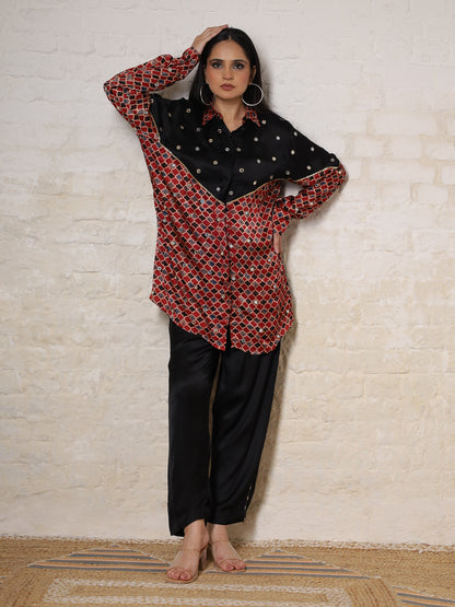 Black Ajrak Silk Embroidered Co-ord Set