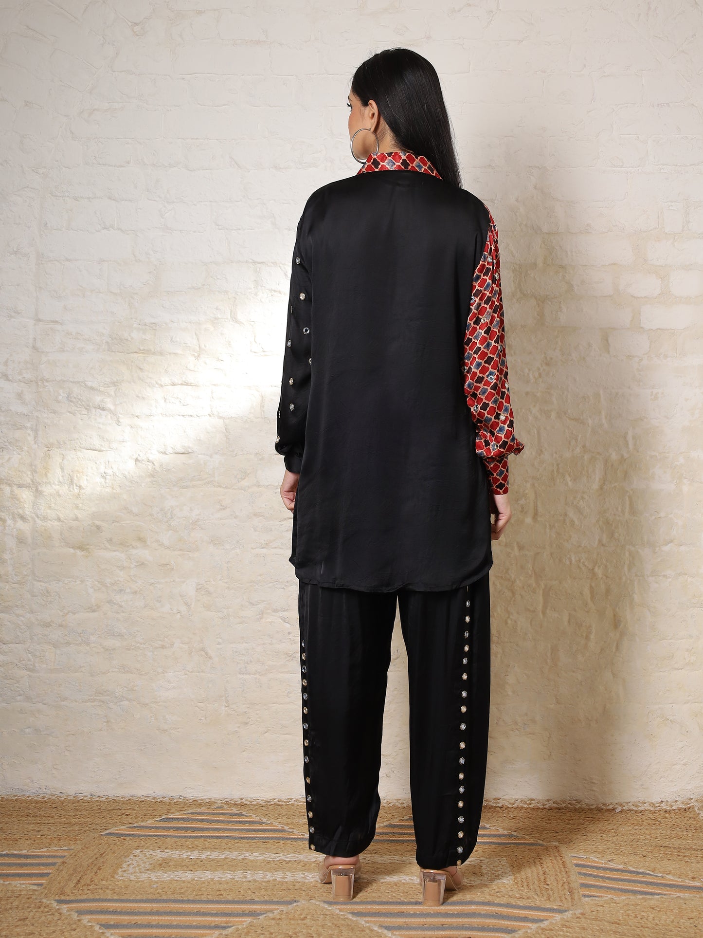 Black Ajrak Silk Embroidered Colour Block Co-ord Set