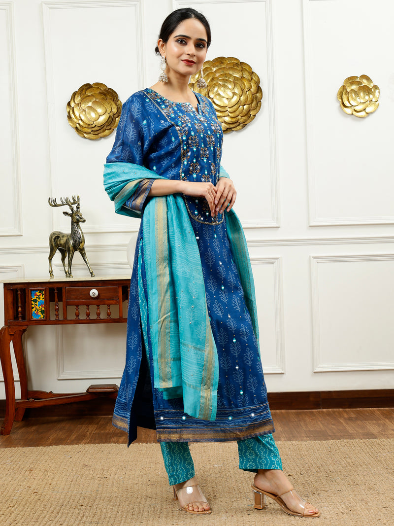 Turquoise And Aqua Blue Kurta Set