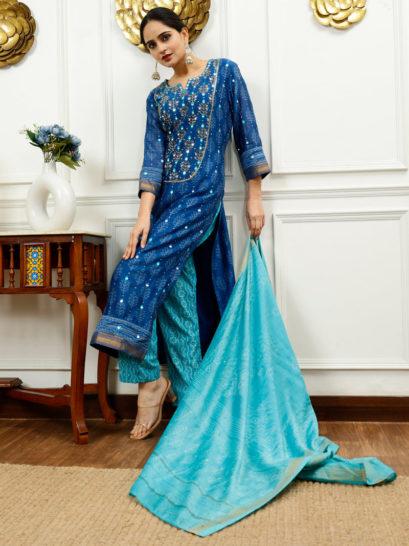 Turquoise And Aqua Blue Kurta Set