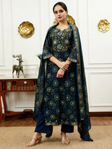 Navy Blue Silk Kurta Set