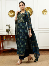 Navy Blue Silk Kurta Set