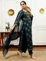 Navy Blue Silk Kurta Set