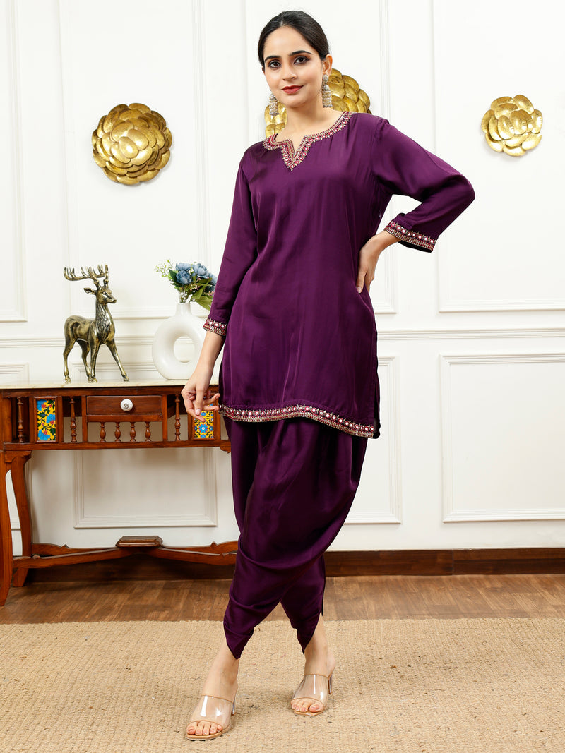 Purple And Pink Dhoti Set