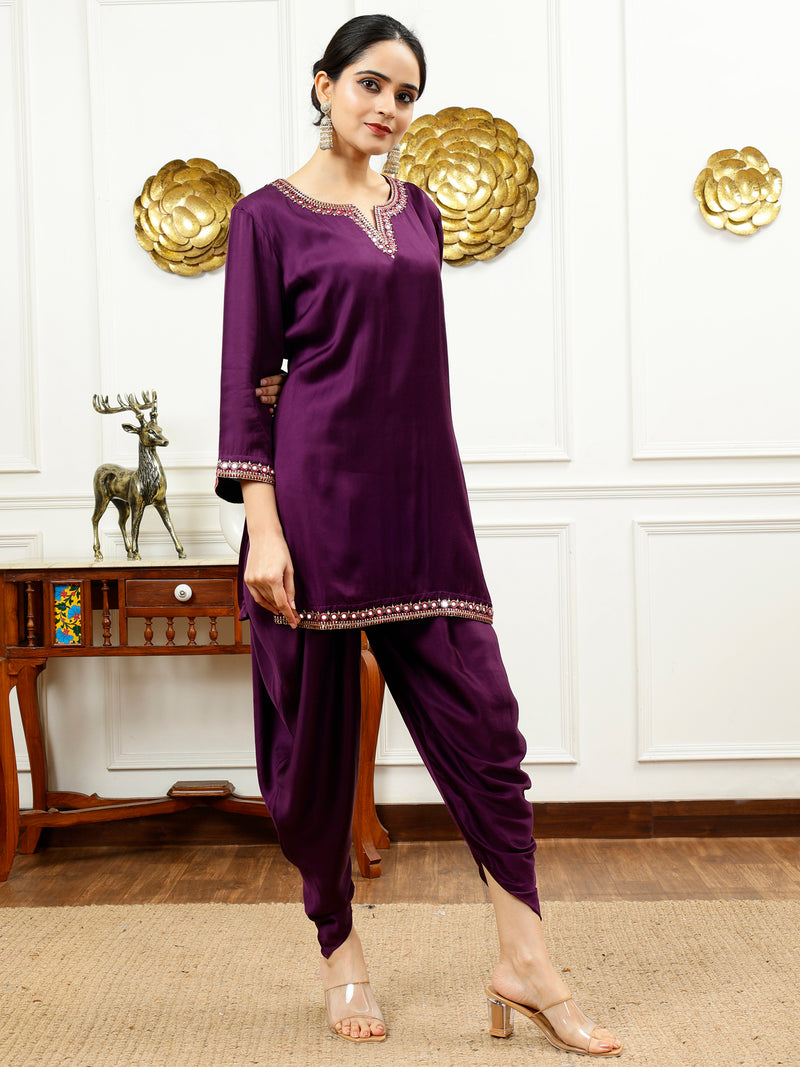 Purple And Pink Dhoti Set