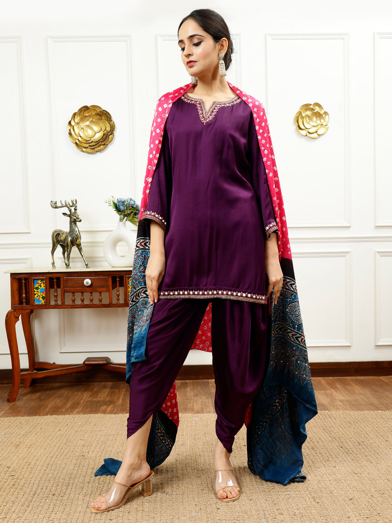 Purple And Pink Dhoti Set