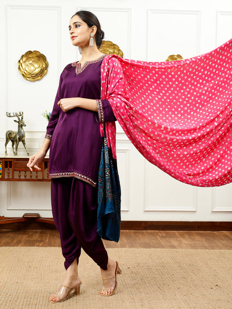 Purple And Pink Dhoti Set