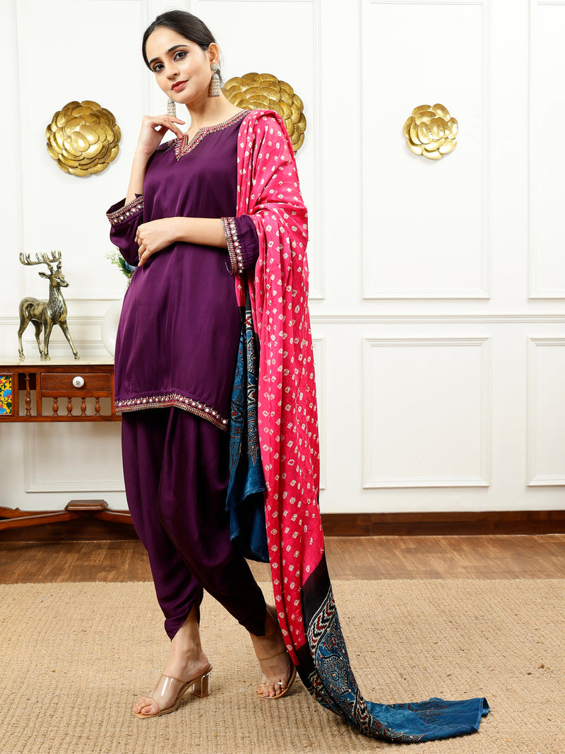 Purple And Pink Dhoti Set