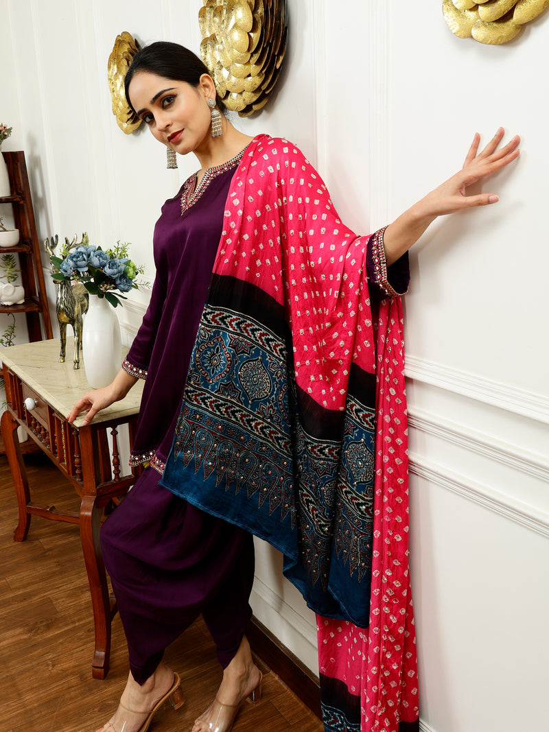 Purple And Pink Dhoti Set