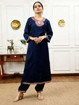 Blue And Pink Scoop Neck Kurta Set