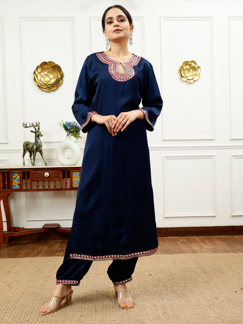 Blue And Pink Scoop Neck Kurta Set