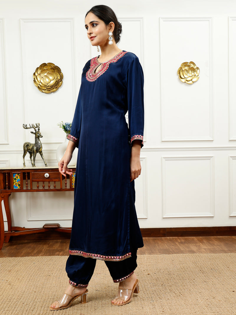 Blue And Pink Scoop Neck Kurta Set