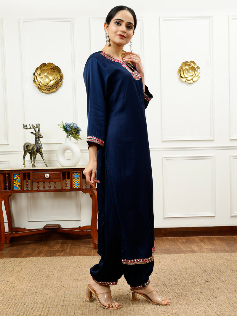 Blue And Pink Scoop Neck Kurta Set