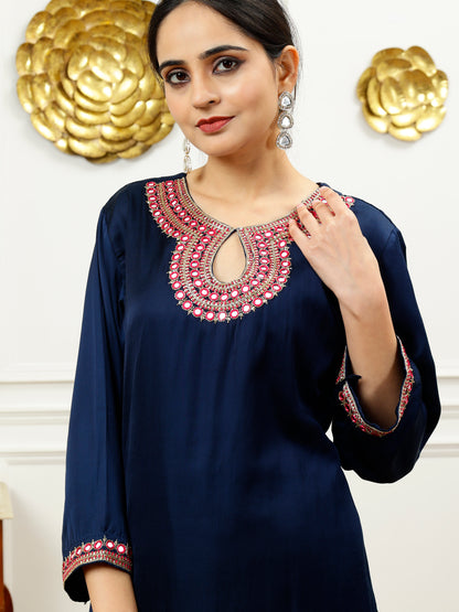 Blue And Pink Scoop Neck Kurta Set