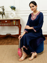 Blue And Pink Scoop Neck Kurta Set