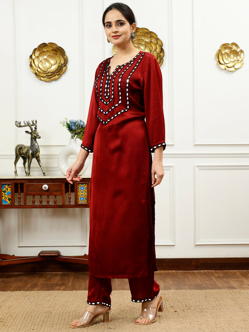 Rust Silk Kurta Set