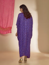 Purple Silk Bandhani Printed & Mirror Hand Embroidered Kaftan Dress