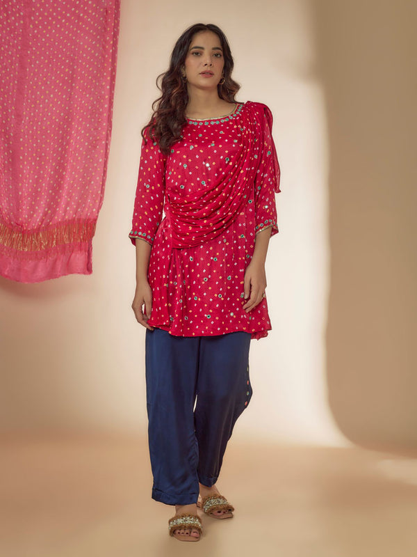 Pink & Blue Silk Hand Embroidered Pant Set