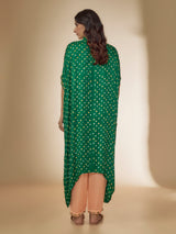 Green Bandhani Silk Beads & Mirror Hand Embroidered Kaftan Set