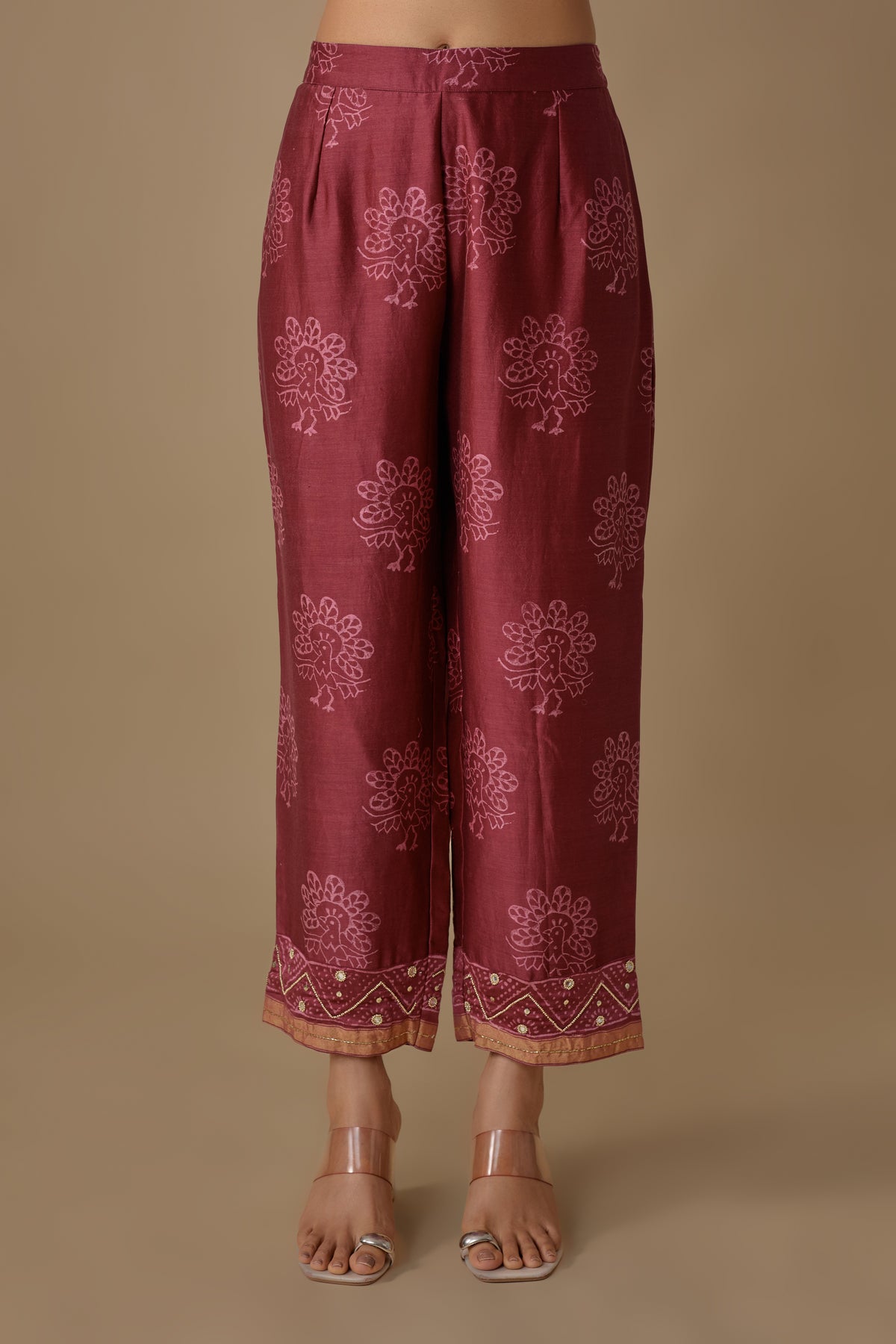 BURGUNDY SILK HAND EMBROIDERED KURTA SET