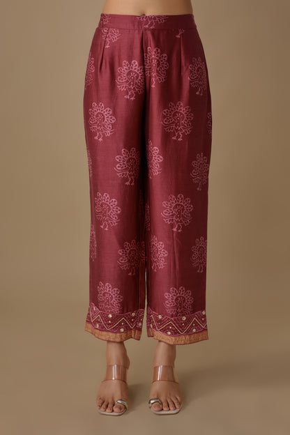 BURGUNDY SILK HAND EMBROIDERED KURTA SET