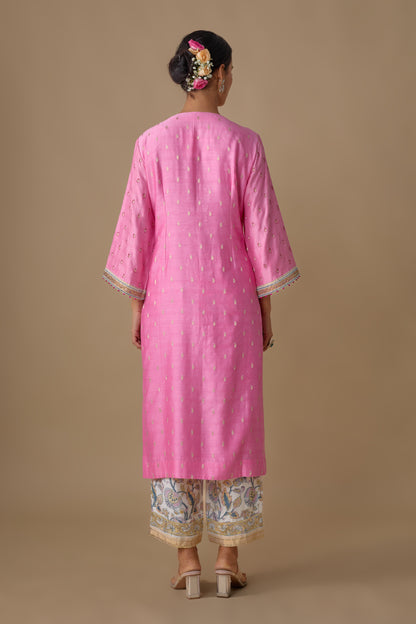 PINK SILK HAND EMBROIDERED KURTA SET