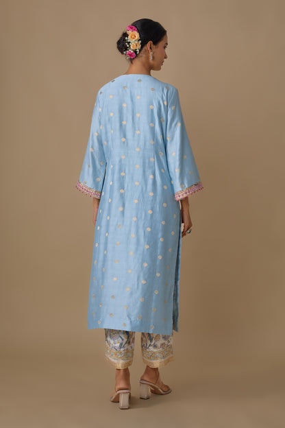 BLUE HAND EMBROIDERED KURTA SET