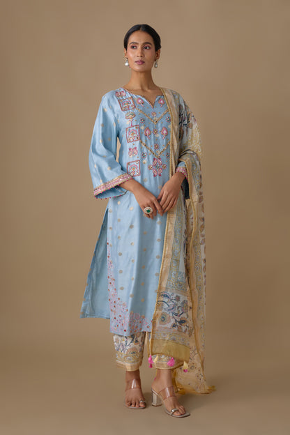 BLUE HAND EMBROIDERED KURTA SET