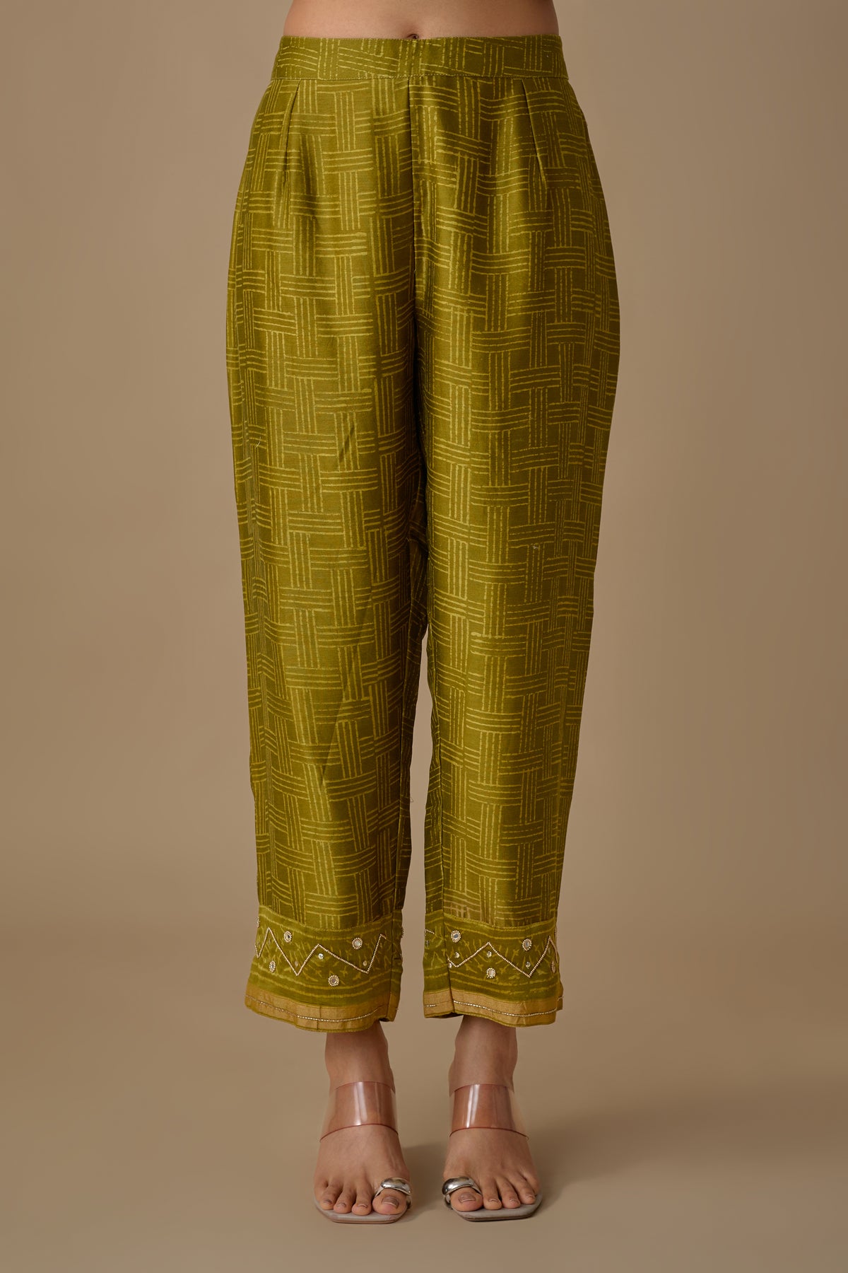 GREEN HAND EMBROIDERED SILK KURTA SET