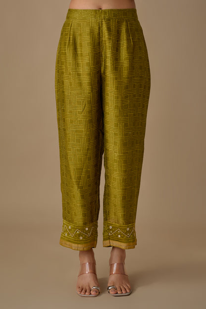 GREEN HAND EMBROIDERED SILK KURTA SET