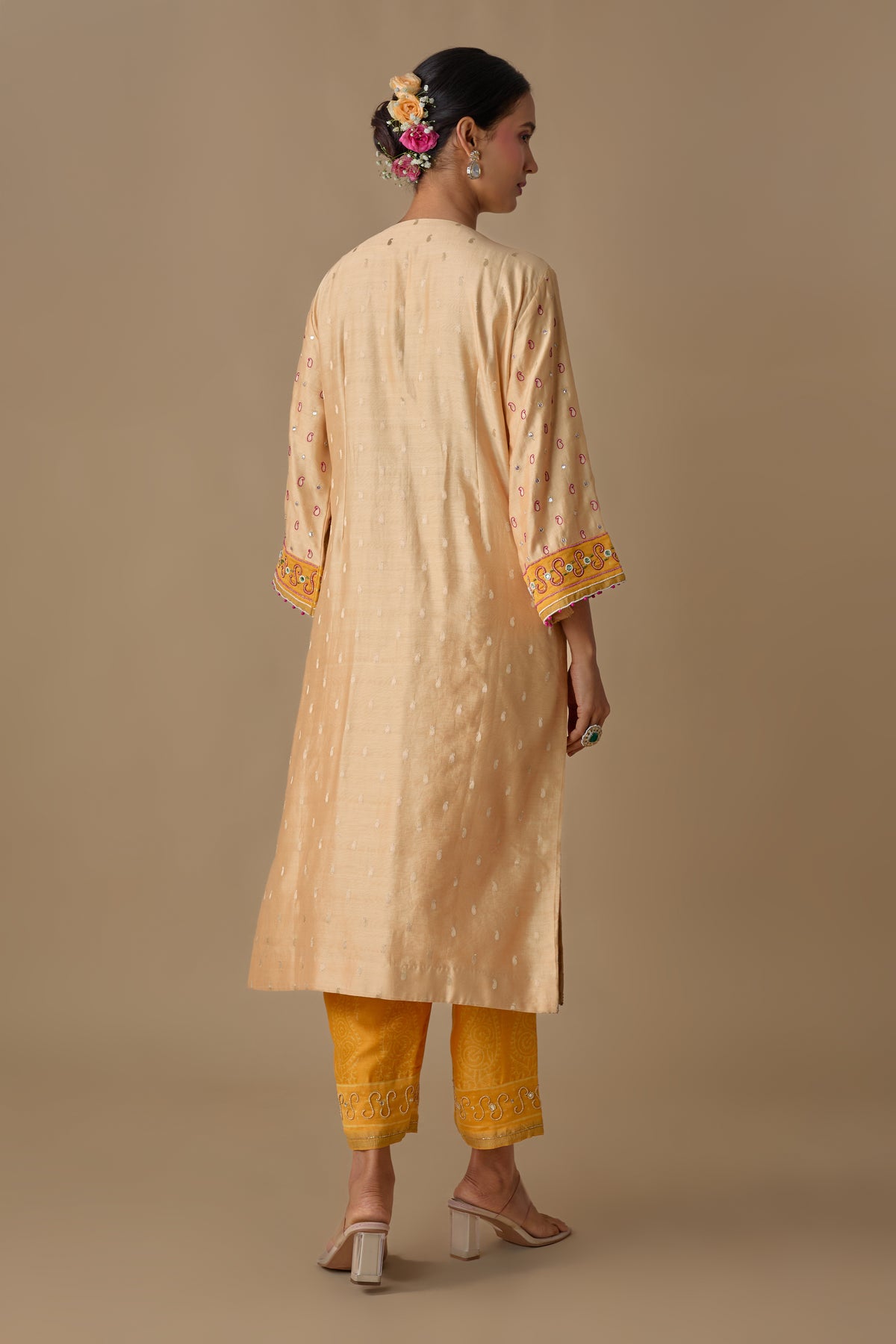 CREAM SILK HAND EMBROIDERED KURTA SET
