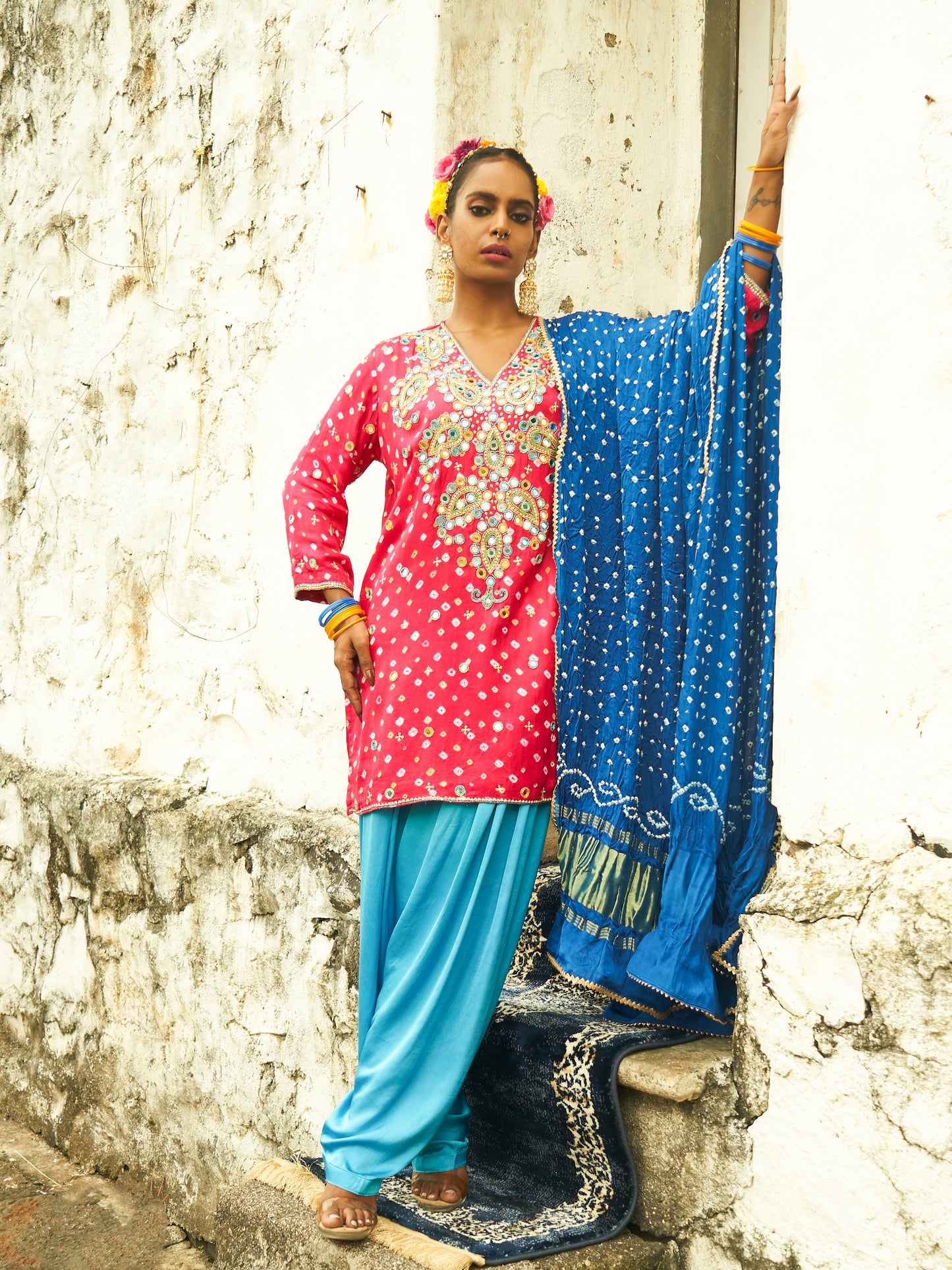 Dark Pink Small Paisley Kurta Set