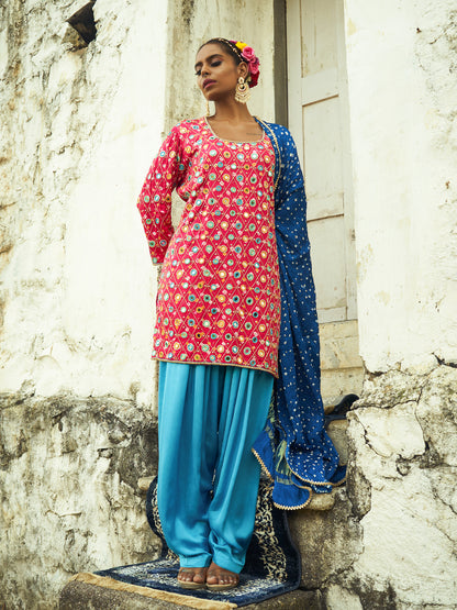 Dark Pink Jaal Kurta Set