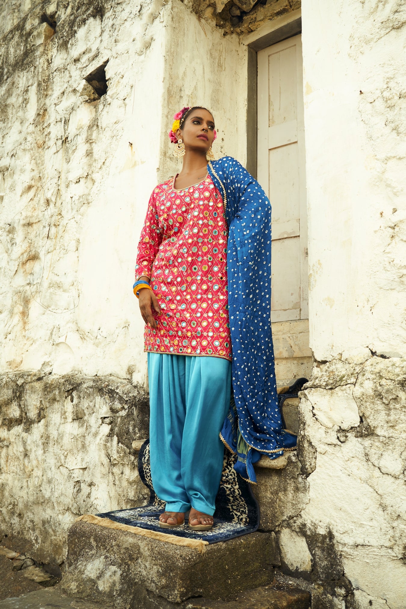 Dark Pink Jaal Kurta Set