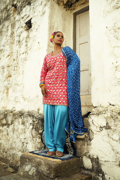 Dark Pink Jaal Kurta Set