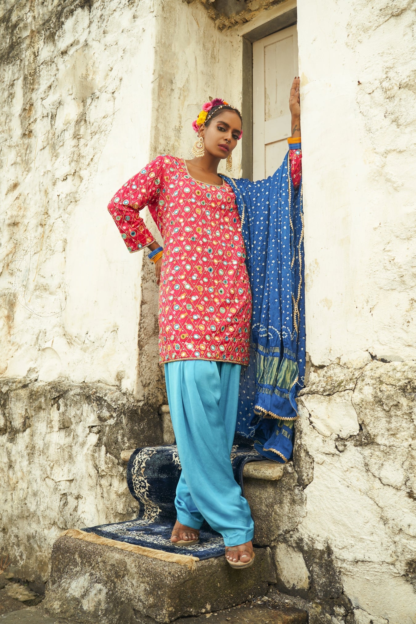 Dark Pink Jaal Kurta Set