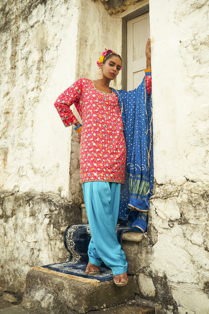 Dark Pink Jaal Kurta Set