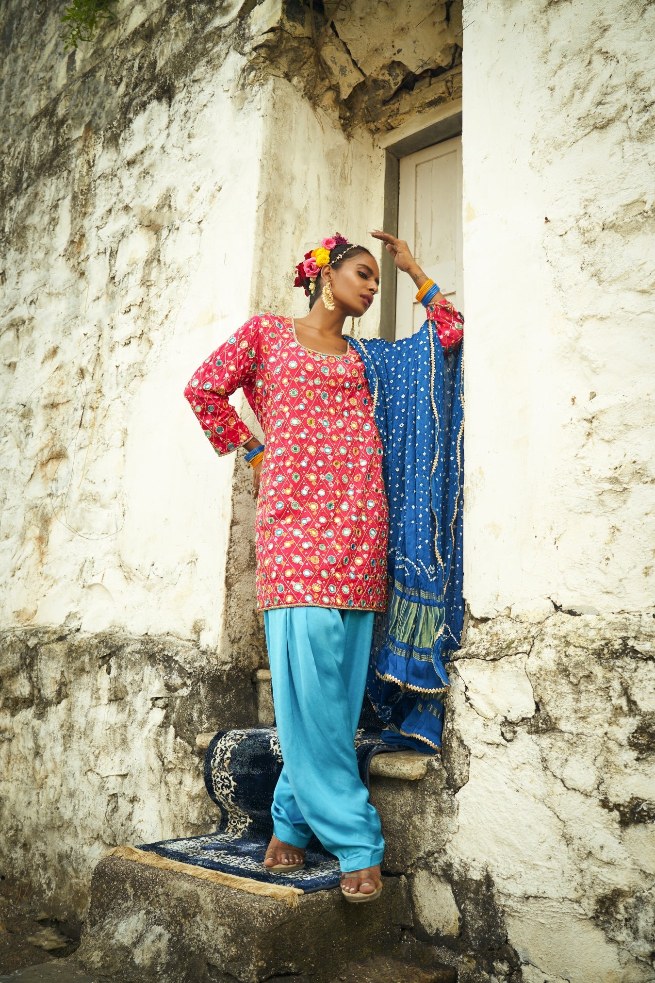 Dark Pink Jaal Kurta Set