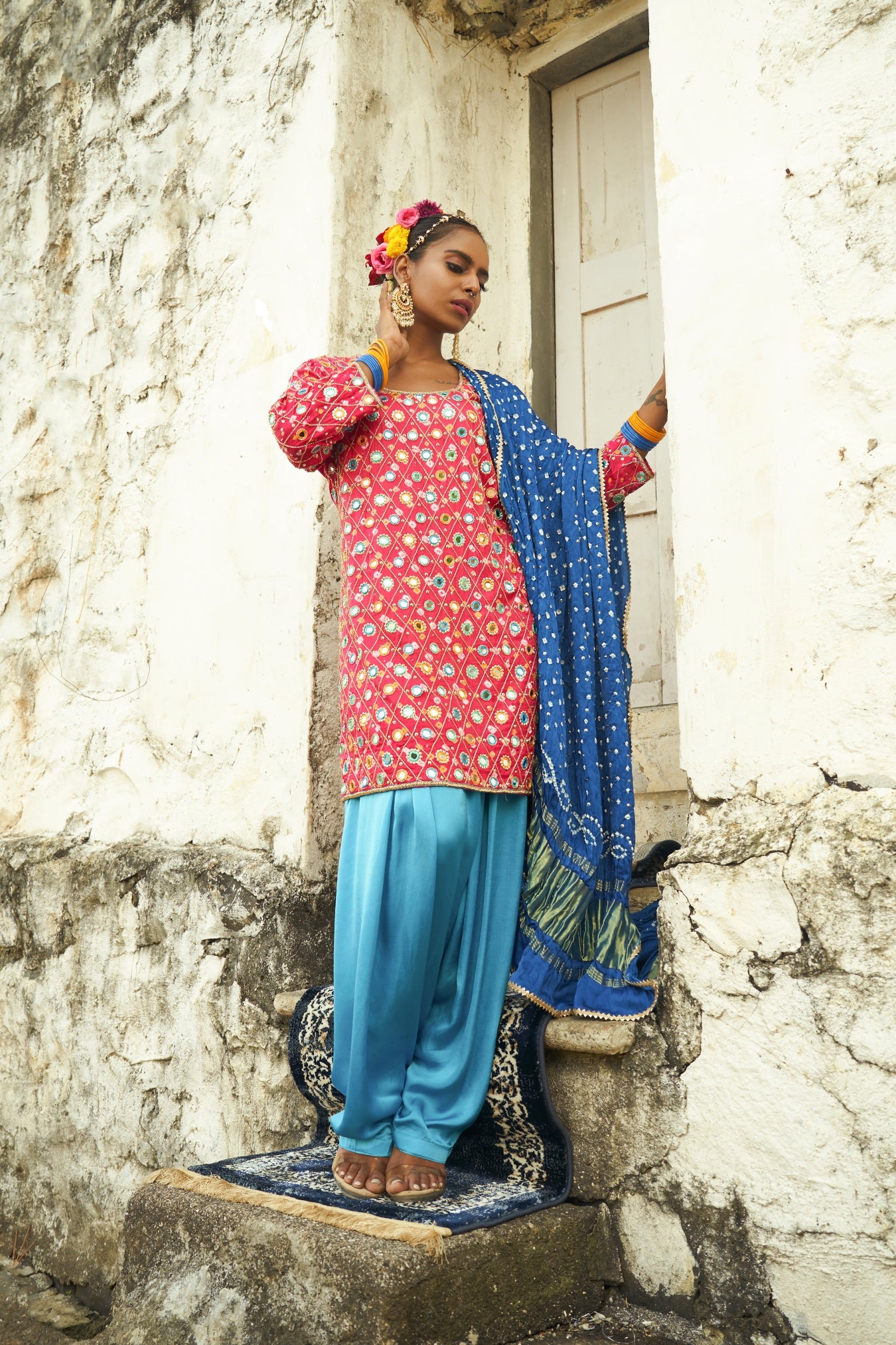 Dark Pink Jaal Kurta Set