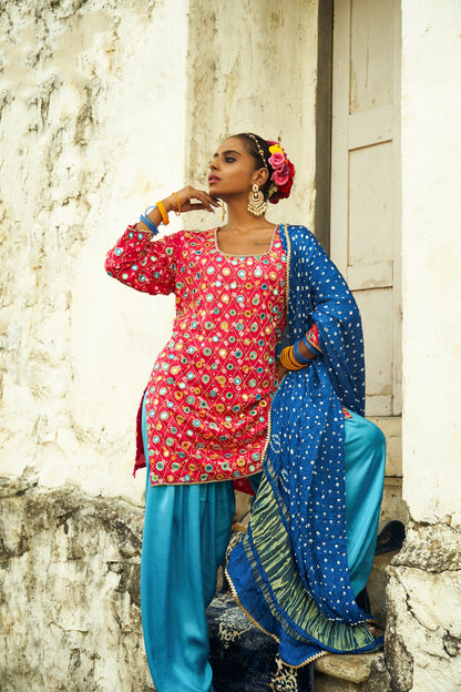 Dark Pink Jaal Kurta Set