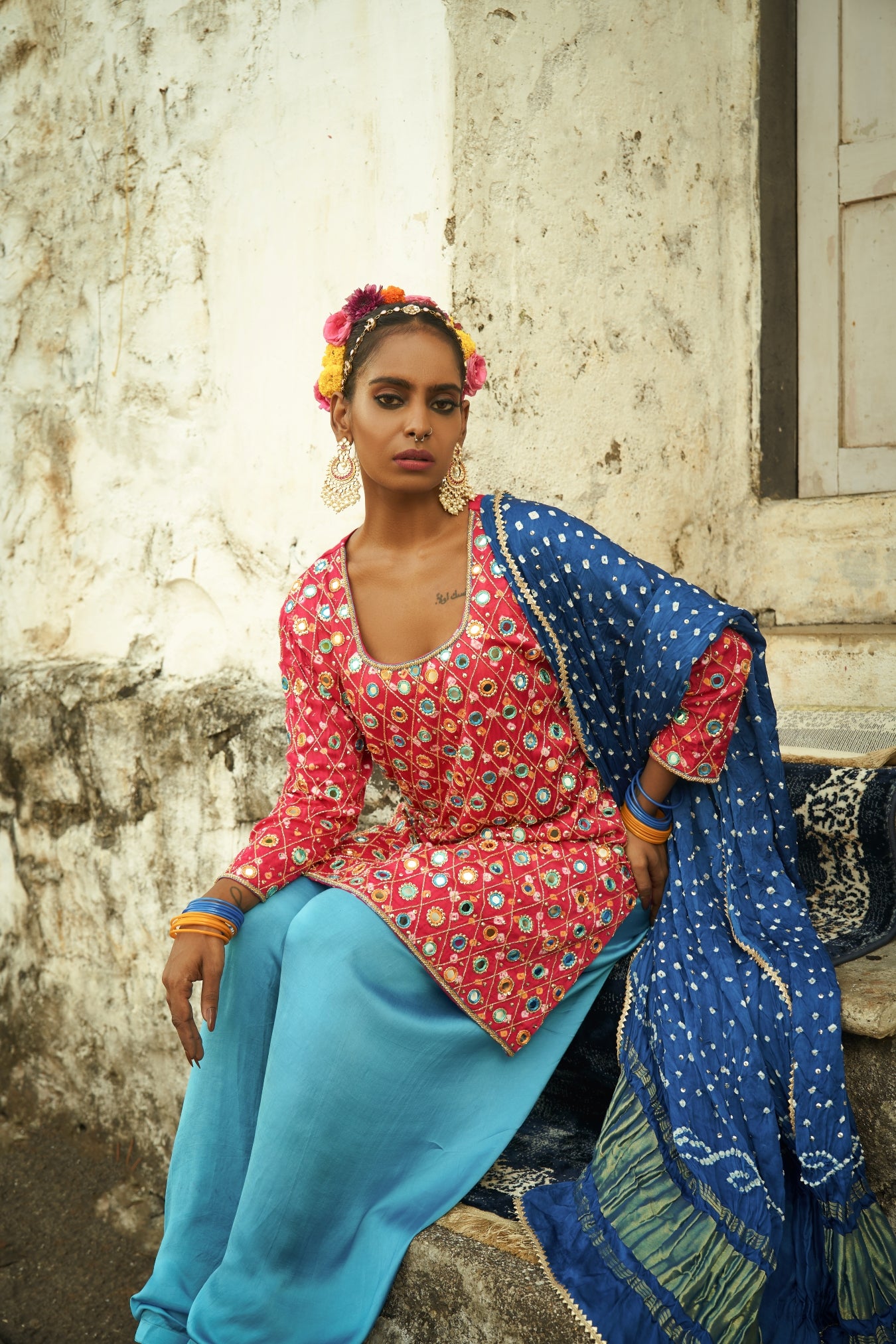 Dark Pink Jaal Kurta Set