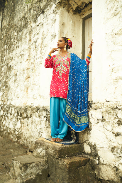 Dark Pink Small Paisley Kurta Set