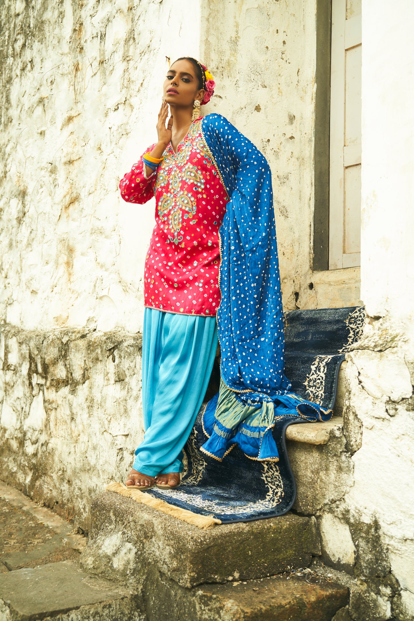 Dark Pink Small Paisley Kurta Set