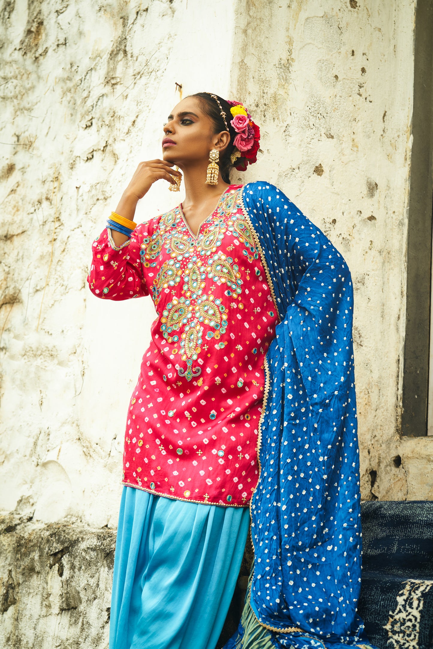 Dark Pink Small Paisley Kurta Set