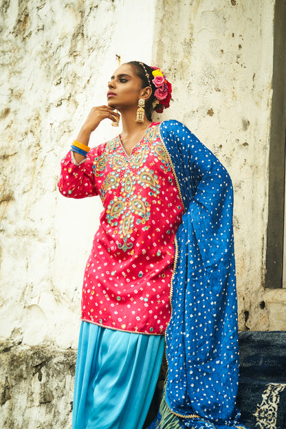 Dark Pink Small Paisley Kurta Set