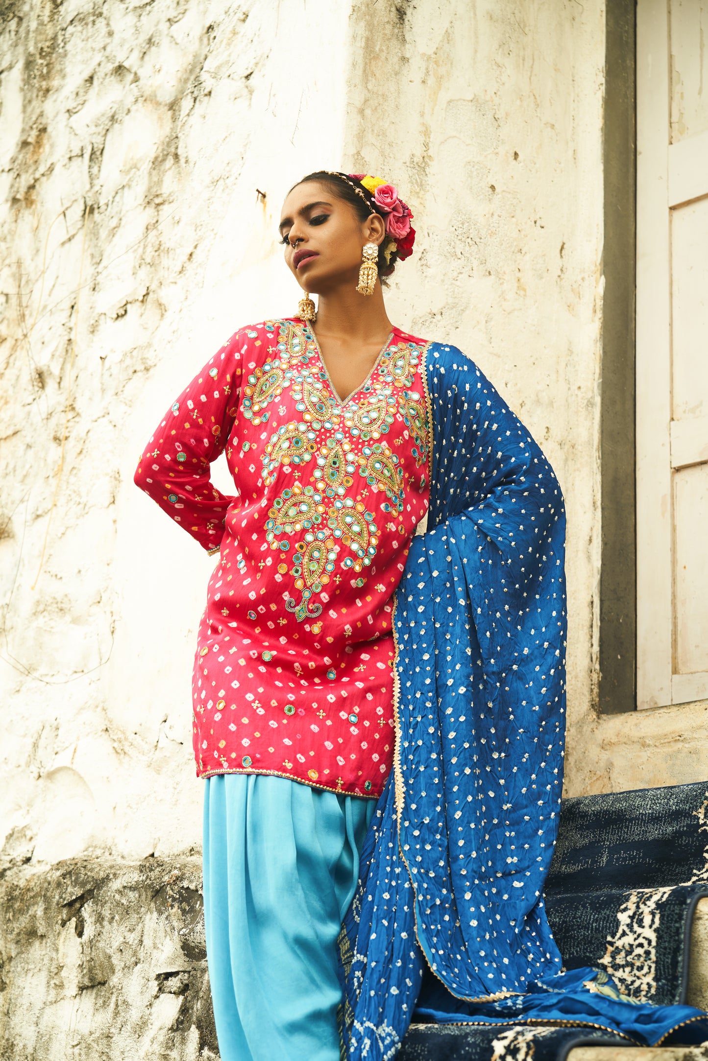 Dark Pink Small Paisley Kurta Set