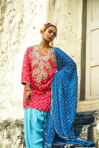 Dark Pink Small Paisley Kurta Set