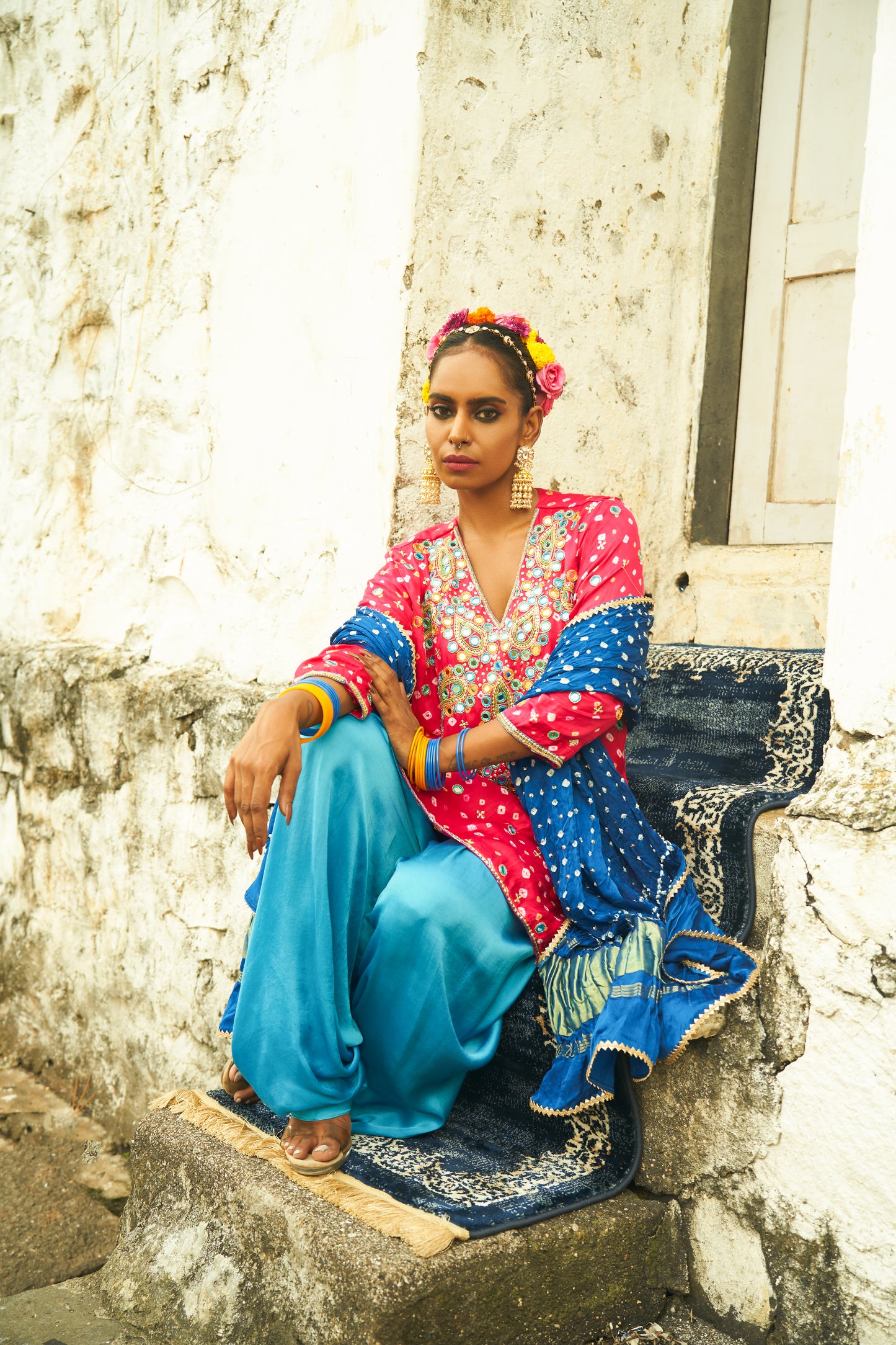 Dark Pink Small Paisley Kurta Set