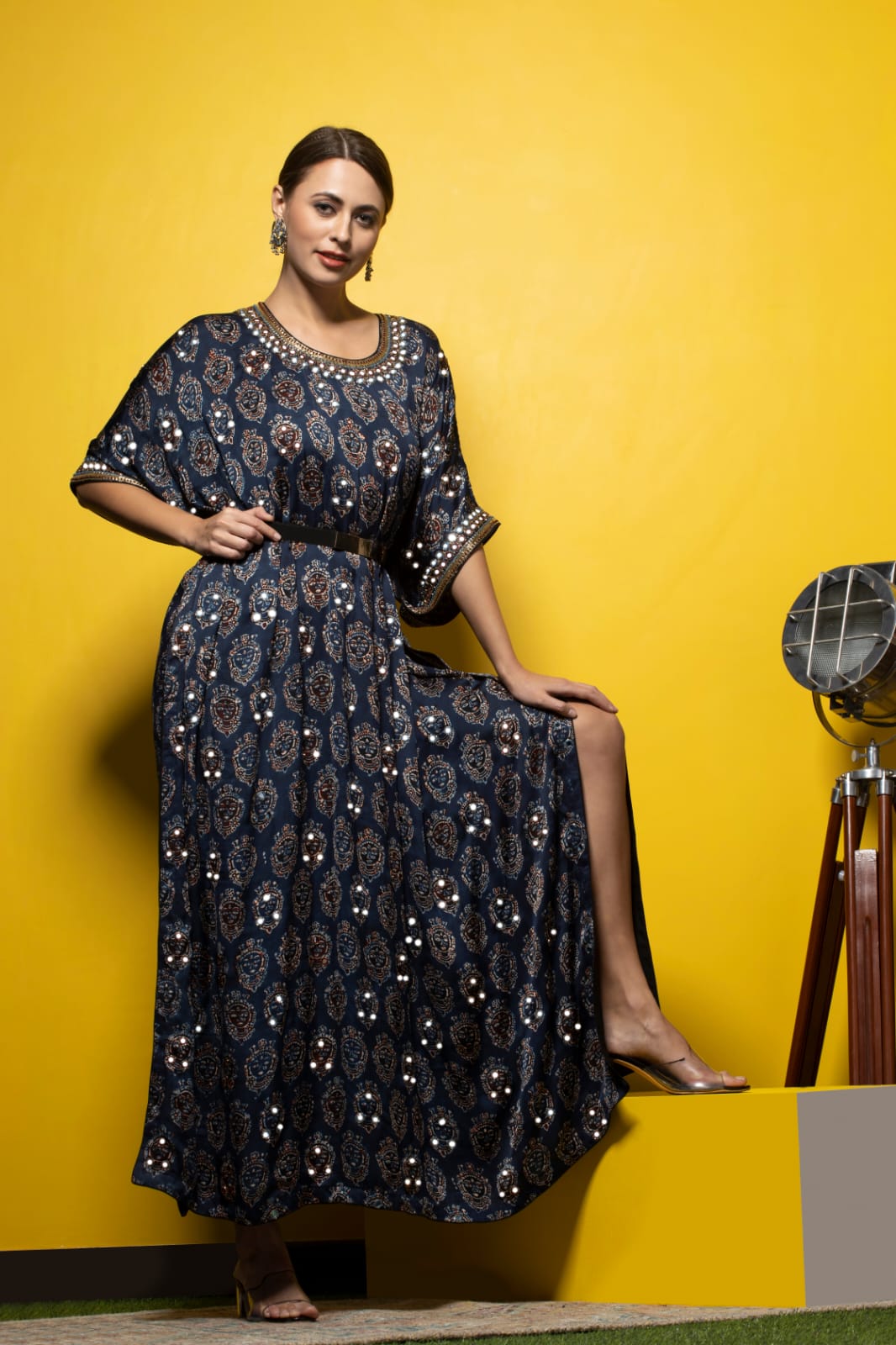 BLUE EMBROIDERED AJRAK KAFTAN